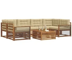 Lauko sofos komplektas su pagalve 7 pcs Natūralus ir bežinis