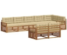 Lauko sofos komplektas su pagalve 8 pcs Natūralus ir bežinis