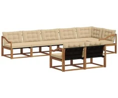Lauko sofos komplektas su pagalve 8 pcs Natūralus ir bežinis