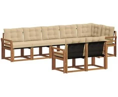 Lauko sofos komplektas su pagalve 8 pcs Natūralus ir bežinis