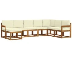 Lauko sofos komplektas su pagalve 8 pcs Natūralus ir grietinėlė