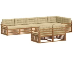 Lauko sofos komplektas su pagalve 8 pcs Natūralus ir bežinis