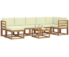 Lauko sofos komplektas su pagalve 8 pcs Natūralus ir grietinėlė