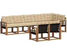 Lauko sofos komplektas su pagalve 8 pcs Natūralus ir bežinis
