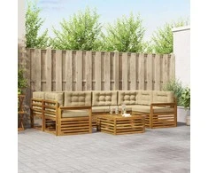 Lauko sofos komplektas 7 pcs Natūralus ir bežinis
