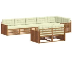 Lauko baldų komplektas Lauko sofos komplektas su pagalve 8 pcs Natūralus ir grietinėlė