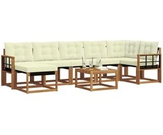 Lauko sofos komplektas su pagalve 8 pcs Natūralus ir grietinėlė