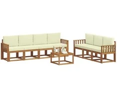 Lauko sofos komplektas su pagalve 8 pcs Natūralus ir grietinėlė