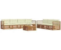 Lauko sofos komplektas su pagalve 8 pcs Natūralus ir grietinėlė