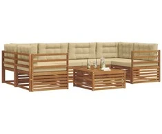 Lauko sofos komplektas su pagalve 7 pcs Natūralus ir bežinis