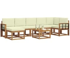 Lauko sofos komplektas su pagalve 8 pcs Natūralus ir grietinėlė