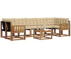 Lauko sofos komplektas su pagalve 8 pcs Natūralus ir bežinis