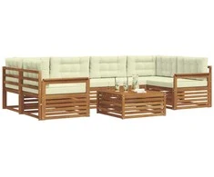 Lauko sofos komplektas su pagalve 7 pcs Natūralus ir grietinėlė