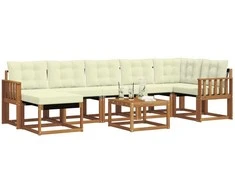 Lauko sofos komplektas su pagalve 8 pcs Natūralus ir grietinėlė