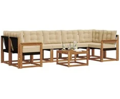 Lauko sofos komplektas su pagalve 8 pcs Natūralus ir bežinis