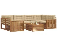 Lauko sofos komplektas su pagalve 7 pcs Natūralus ir bežinis