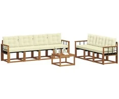 Lauko sofos komplektas su pagalve 8 pcs Natūralus ir grietinėlė