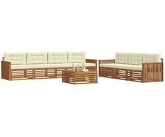 Lauko sofos komplektas su pagalve 8 pcs Natūralus ir grietinėlė