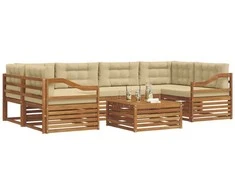 Lauko sofos komplektas su pagalve 7 pcs Natūralus ir bežinis