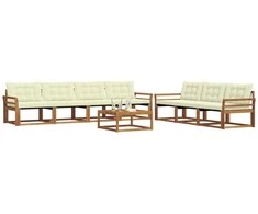 Lauko sofos komplektas su pagalve 8 pcs Natūralus ir grietinėlė
