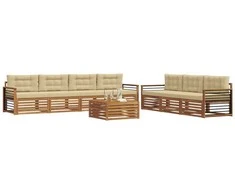 Lauko sofos komplektas su pagalve 8 pcs Natūralus ir bežinis