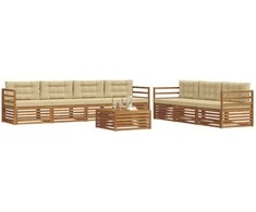 Lauko sofos komplektas su pagalve 8 pcs Natūralus ir bežinis