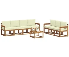 Lauko sofos komplektas su pagalve 8 pcs Natūralus ir grietinėlė