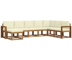 Lauko baldų komplektas Lauko sofos komplektas su pagalve 8 pcs Natūralus ir grietinėlė