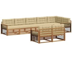 Lauko baldų komplektas Lauko sofos komplektas su pagalve 8 pcs Natūralus ir bežinis