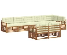 Lauko baldų komplektas Lauko sofos komplektas su pagalve 8 pcs Natūralus ir grietinėlė