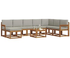 Lauko sofos komplektas 9 pcs Natūrali ir šviesiai pilka
