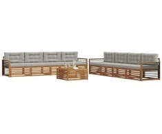 Lauko sofos komplektas 9 pcs Natūrali ir šviesiai pilka