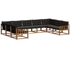 Lauko sofos komplektas su pagalve 9 pcs Natūrali ir juoda