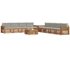 Lauko sofos komplektas 9 pcs Natūrali ir šviesiai pilka