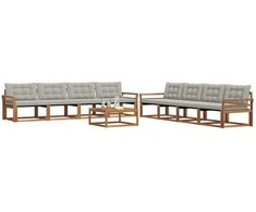 Lauko sofos komplektas 9 pcs Natūrali ir šviesiai pilka
