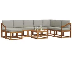 Lauko sofos komplektas 9 pcs Natūrali ir šviesiai pilka