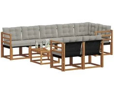 Lauko sofos komplektas 9 pcs Natūrali ir šviesiai pilka
