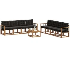 Lauko sofos komplektas su pagalve 9 pcs Natūrali ir juoda
