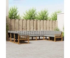 Lauko sofos komplektas 9 pcs Natūrali ir šviesiai pilka