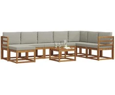 Lauko sofos komplektas 9 pcs Natūrali ir šviesiai pilka