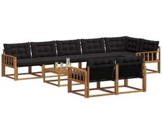 Lauko sofos komplektas su pagalve 9 pcs Natūrali ir juoda