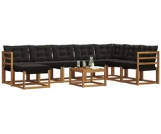 Lauko sofos komplektas su pagalve 9 pcs Natūrali ir juoda