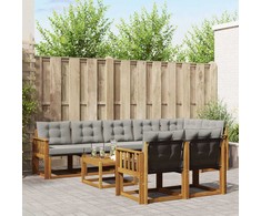 Lauko sofos komplektas 9 pcs Natūrali ir šviesiai pilka
