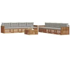 Lauko sofos komplektas 9 pcs Natūrali ir šviesiai pilka