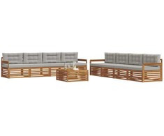 Lauko sofos komplektas 9 pcs Natūrali ir šviesiai pilka