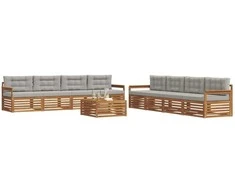 Lauko sofos komplektas 9 pcs Natūrali ir šviesiai pilka