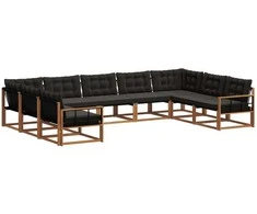 Lauko sofos komplektas su pagalve 9 pcs Natūrali ir juoda