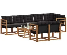 Lauko sofos komplektas su pagalve 9 pcs Natūrali ir juoda