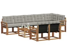 Lauko sofos komplektas 9 pcs Natūrali ir šviesiai pilka