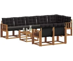 Lauko sofos komplektas su pagalve 9 pcs Natūrali ir juoda